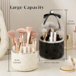 Organiseur Pinceaux Maquillage avec Couvercle Transparent – Base Rotative 360°, 6 Compartiments – Noir & Beige