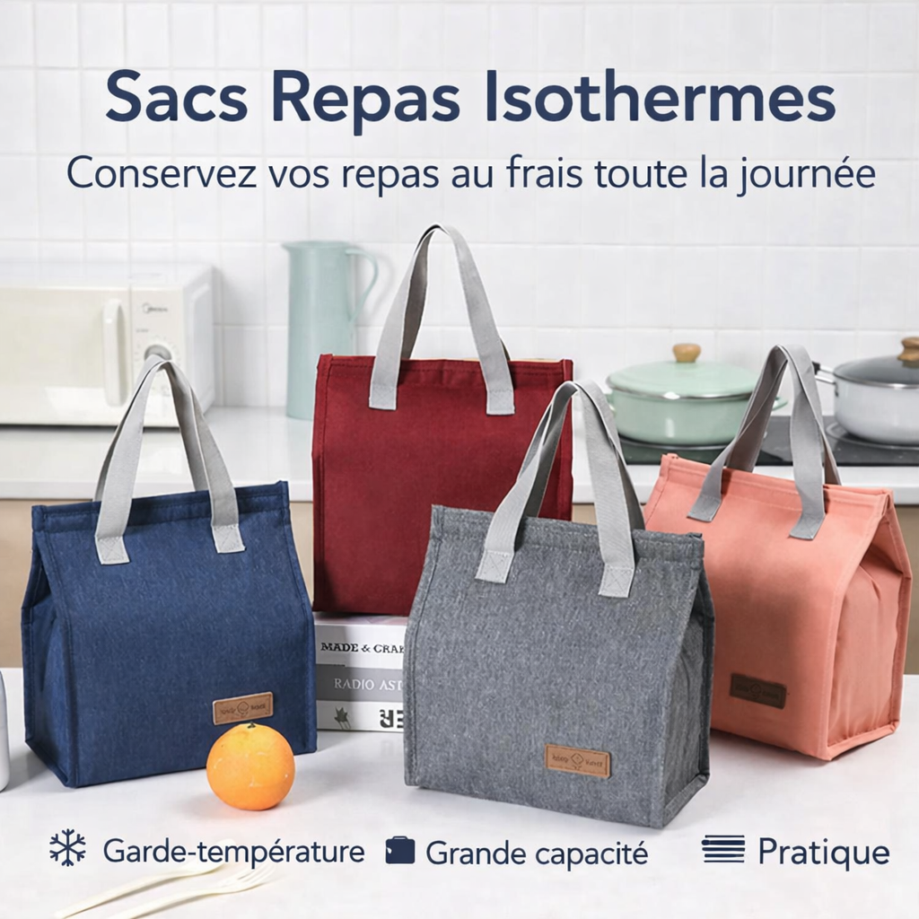 sac isotherme repas – lunch bag portable Étanche et réutilisable, idéal bureau, École & pique nique (plusieurs couleurs)