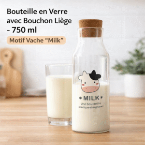 bouteille en verre avec bouchon liège – 750 ml | motif vache "milk"