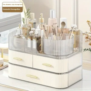 Organisateur de Maquillage Luxe avec 2 Tiroirs – Boîte de Rangement Cosmétiques & Parfums Transparent Design