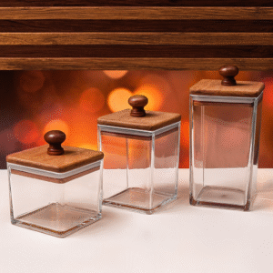 Bocal en acrylique avec Couvercle en Bois – 3 Tailles Disponibles