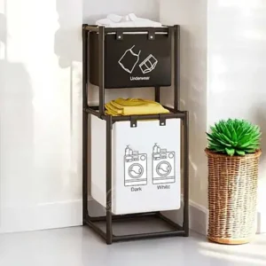 Panier à Linge Vertical 2 Compartiments – Tri Sélectif Compact et Gain de Place