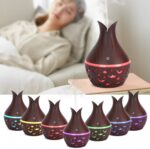 Diffuseur d'Huiles Essentielles & Humidificateur – Veilleuse LED Ciel Étoilé, Effet Bois – Image 4