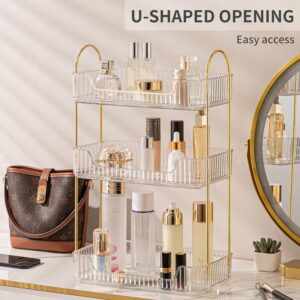 Étagère de Rangement Cosmétique – 2 ou 3 Niveaux – Structure Dorée & Plateaux Transparente