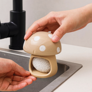 Porte-éponge en porcelaine champignon – Design mignon et pratique pour cuisine