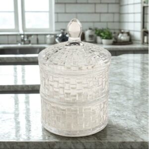 Bonbonnière Empilable en Verre avec Couvercle – Design Texturé Transparent