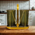 Duo de Gobelets Fumé + Support Métallique Doré – Élégance & Praticité – Image 2