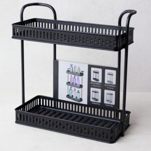 Étagère murale de salle de bain double niveau – fixation adhésive transparente sans perçage