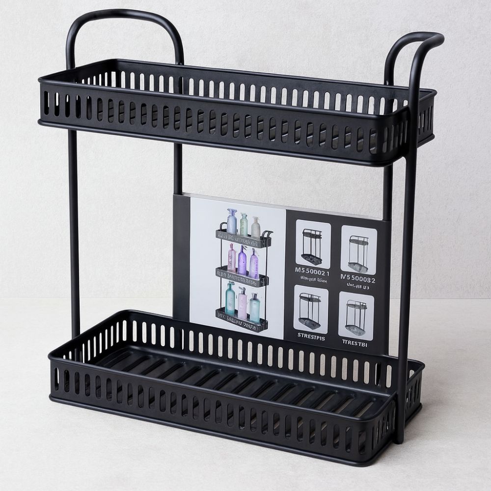 étagère salle de bain Maroc,rangement mural sans perçage,étagère murale adhésive,rangement noir métal,accessoire salle de bain design,The Good Place Maroc