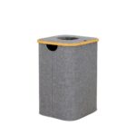 Panier à Linge Rectangulaire avec Couvercle – Tissu Gris & Finition Bois 30 x 24 x 90 cm – Image 2