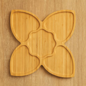 Plateau en bambou naturel à 5 compartiments – design fleur – idéal apéritif ou fruits secs