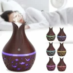 Diffuseur d'Huiles Essentielles & Humidificateur – Veilleuse LED Ciel Étoilé, Effet Bois