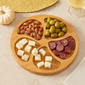 Plateau de Service Rond en Bambou – 5 Compartiments, Design Écologique & Polyvalent - 20cm