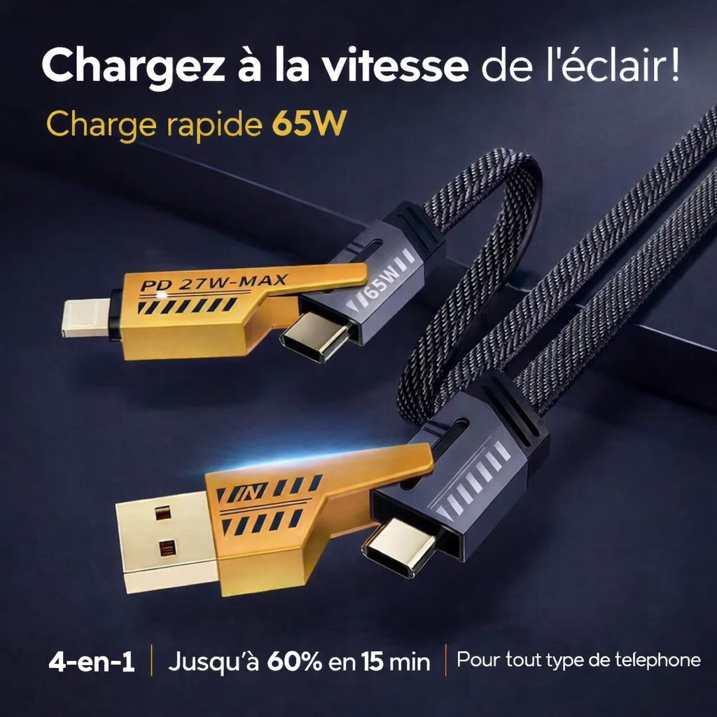 câble de charge 4 en 1 ultra résistant | usb & type c |