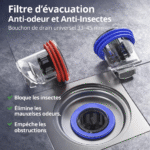 filtre d’évacuation anti odeur et anti insectes – bouchon de drain universel 33–45 mm (rouge)