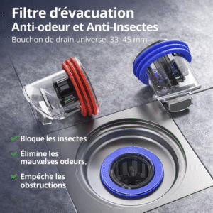 filtre d’évacuation anti odeur et anti insectes – bouchon de drain universel 33–45 mm (rouge)