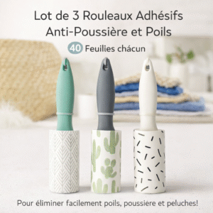 lot de 3 rouleaux adhésifs anti poussière et poils – 40 feuilles chacun