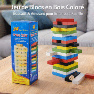 jeu de blocs en bois coloré wiss toy – 54 pièces Éducatif et amusant pour enfants et famille