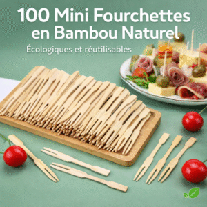 lot de 100 mini fourchettes en bambou naturel – piques apéritif Écologiques réutilisables