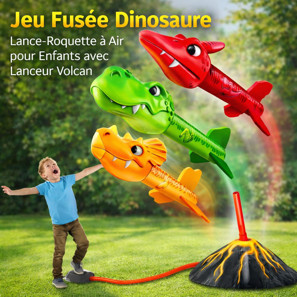 jeu fusée dinosaure – lance roquette à air pour enfants avec lanceur volcan
