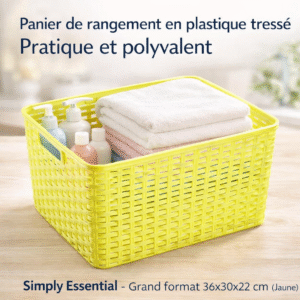 panier de rangement en plastique tressé – simply essential – grand format 36x30x22 cm (jaune)