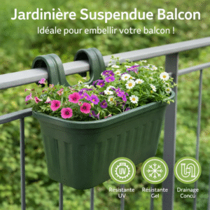 jardinière suspendue balcon – pot de fleurs double anse avec drainage – résistante uv et gel