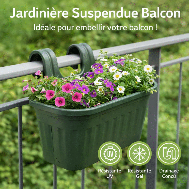 jardinière suspendue balcon – pot de fleurs double anse avec drainage – résistante uv et gel