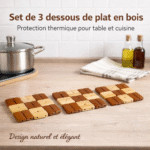 set de 3 dessous de plat en bois – protection thermique pour table et cuisine – design naturel