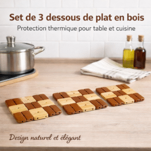 set de 3 dessous de plat en bois – protection thermique pour table et cuisine – design naturel