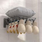 Étendoir Mural Pliable avec 20 Pinces – Support de Séchage Gain de Place pour Chaussettes, Sous-vêtements et Casquettes