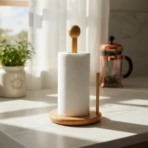 Porte-Essuie-Tout en Bois Naturel | Support Stable pour Rouleau de Cuisine | Design Minimaliste & Durable