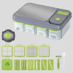 Coupe-Légumes Multifonction 13-en-1 – Hachoir Mandoline Rapide, Râpe Sûre avec Conteneur - 45cm x 30cm x 13.8cm