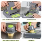 Coupe-Légumes Multifonction 13-en-1 – Hachoir Mandoline Rapide, Râpe Sûre avec Conteneur - 45cm x 30cm x 13.8cm – Image 5