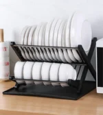 Sèche-Vaisselle Design Pliant 2 Niveaux – Gain de Place, Plateau Égouttoir Intégré - 39x36x26 cm – Image 3