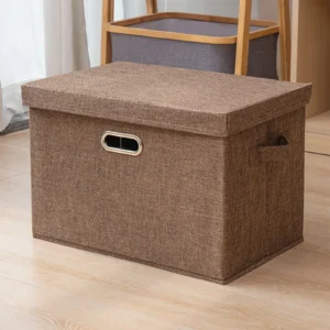 Boîte de Rangement avec Couvercle – 44×29×30 cm – Tissu Premium & Poignée Métallique