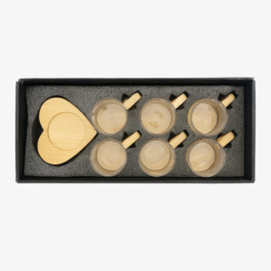 Coffret de 6 Tasses à Café en Verre avec Sous-Tasses en Bois – 50 ml