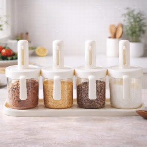 Lot de 4 Pots à Épices Extensibles avec Cuillère – Organisation & Fraîcheur Cuisine