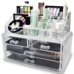 Organisateur de Maquillage Empilable – Acrylique Transparent, 3 Tiroirs & Multi-Compartiments - 24x13.3x19.3 cm – Image 2