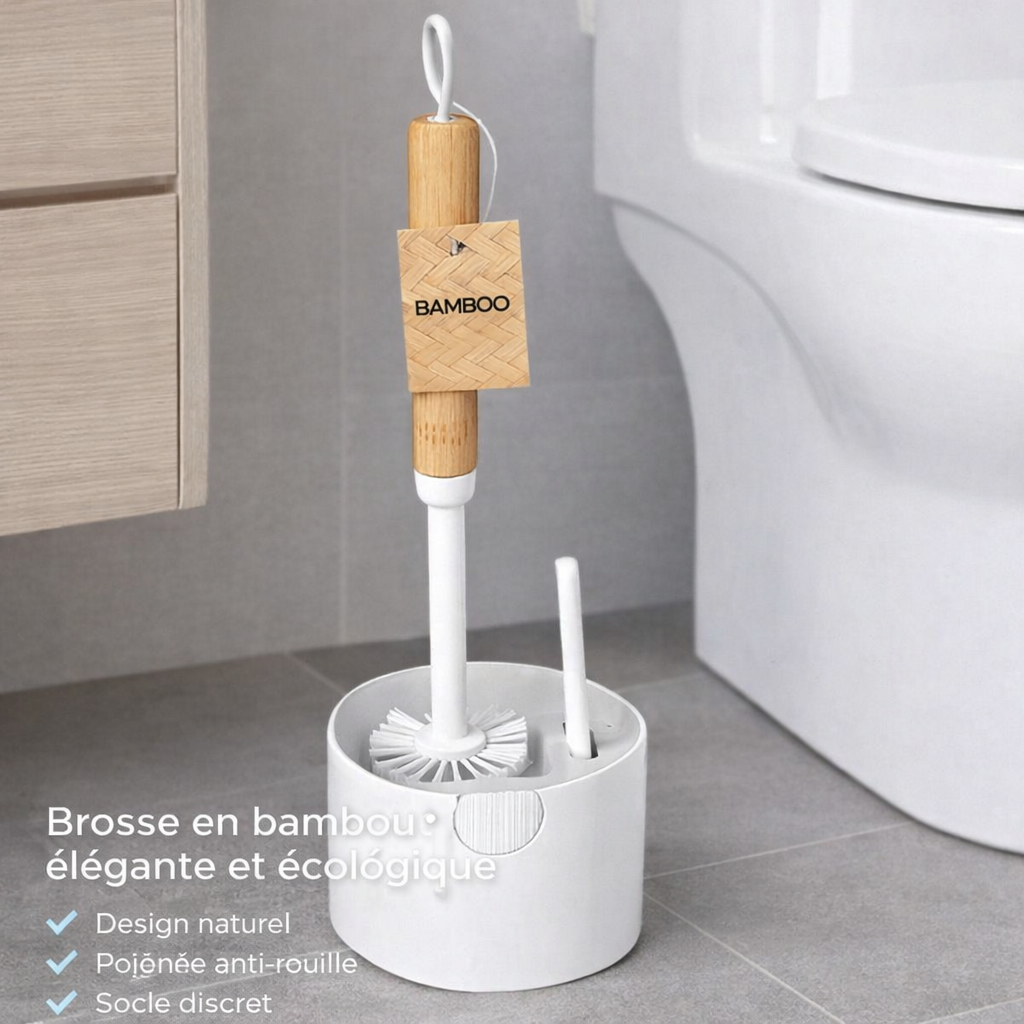 brosse wc en bambou avec support – nettoyage hygiénique & séchage rapide