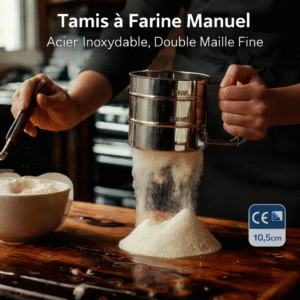 tamis à farine manuel – acier inoxydable, double maille fine, poignée ergonomique 10.5cm