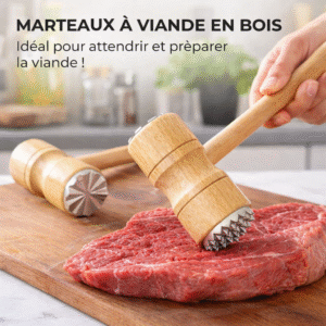 maillet attendrisseur de viande – double face, manche en bois naturel 26cm
