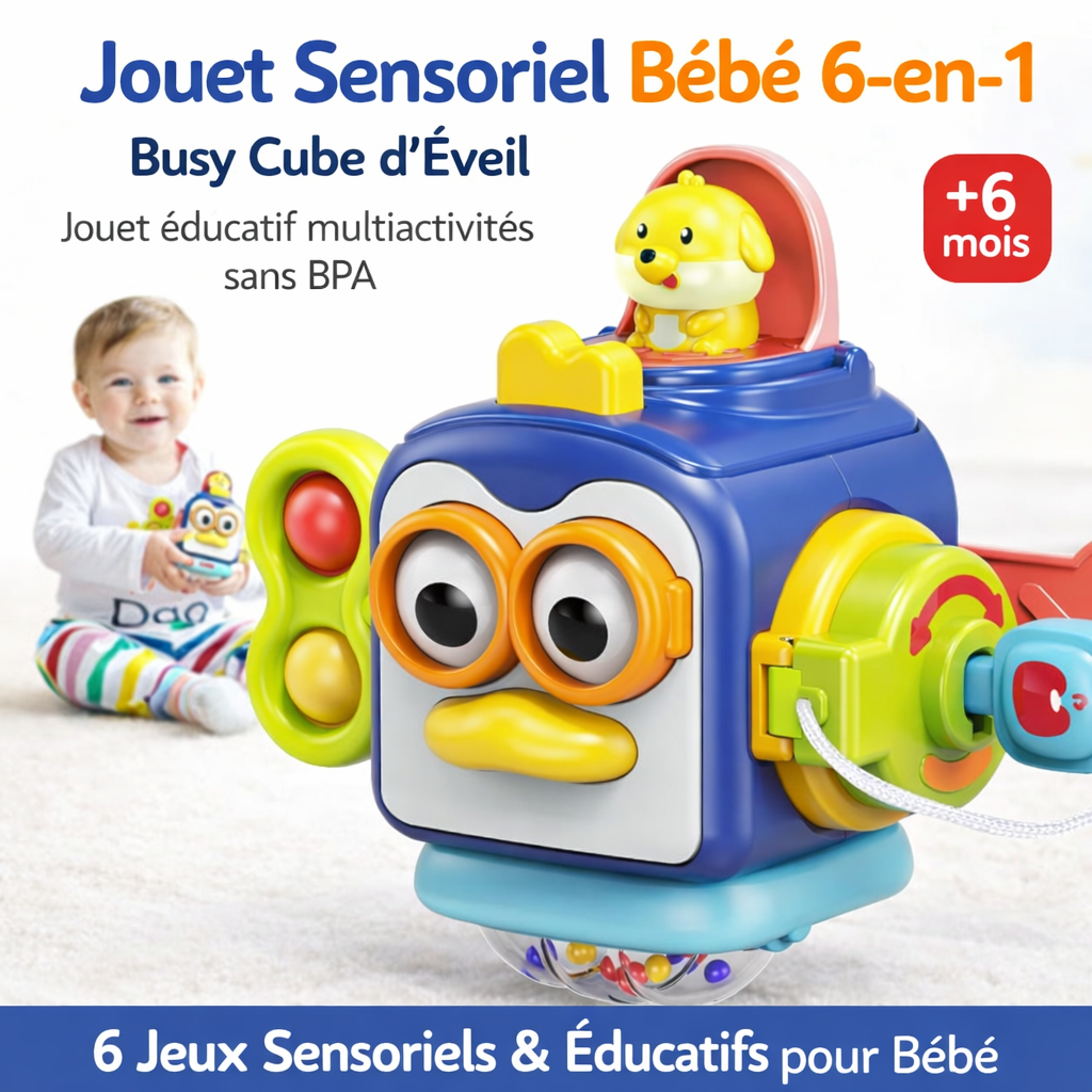 jouet sensoriel bébé 6 en 1 – busy cube d’Éveil | jouet Éducatif multiactivités sans bpa