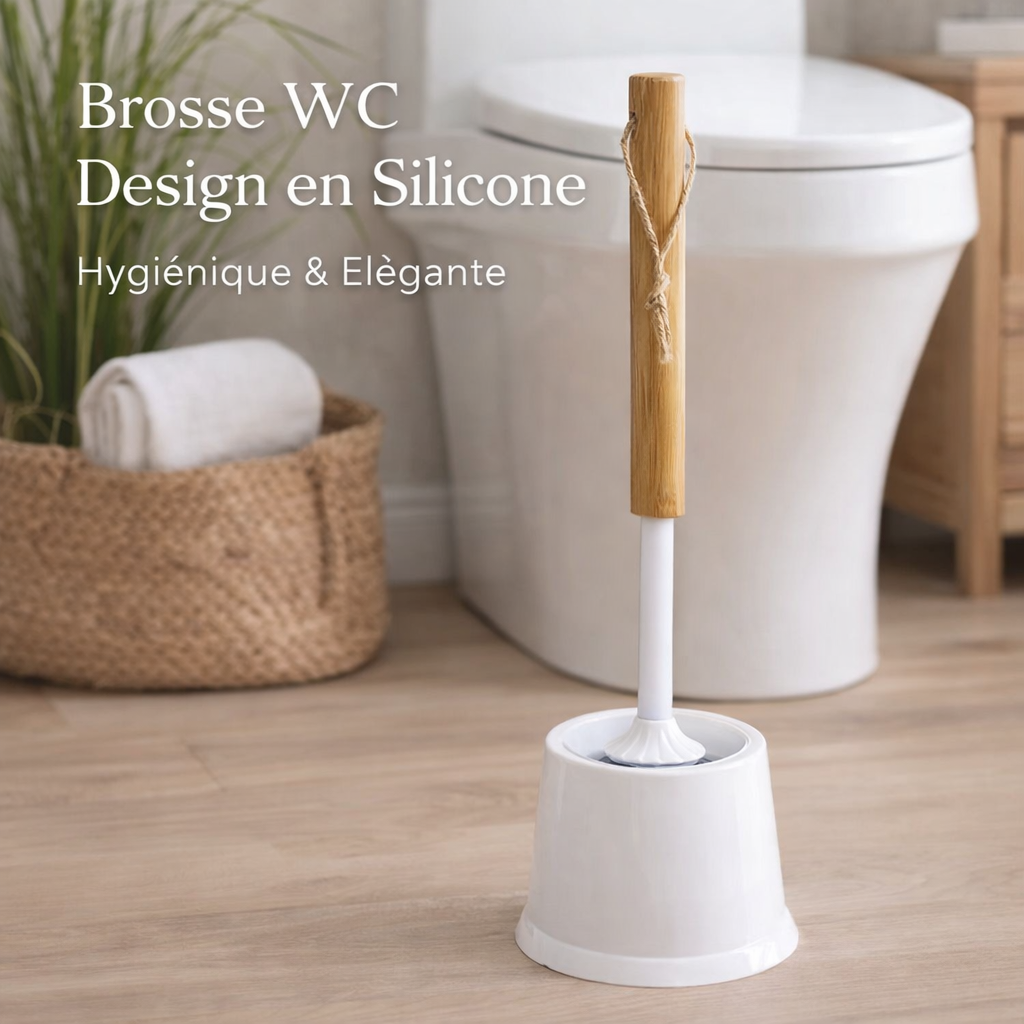 brosse wc design en silicone avec manche en bois – hygiénique & Élégante