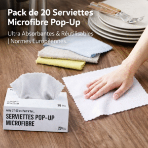 pack de 20 serviettes microfibre pop up – ultra absorbantes & réutilisables | normes européennes