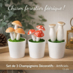 set de 3 champignons décoratifs – artificiels, style féérique forêt 13 cm