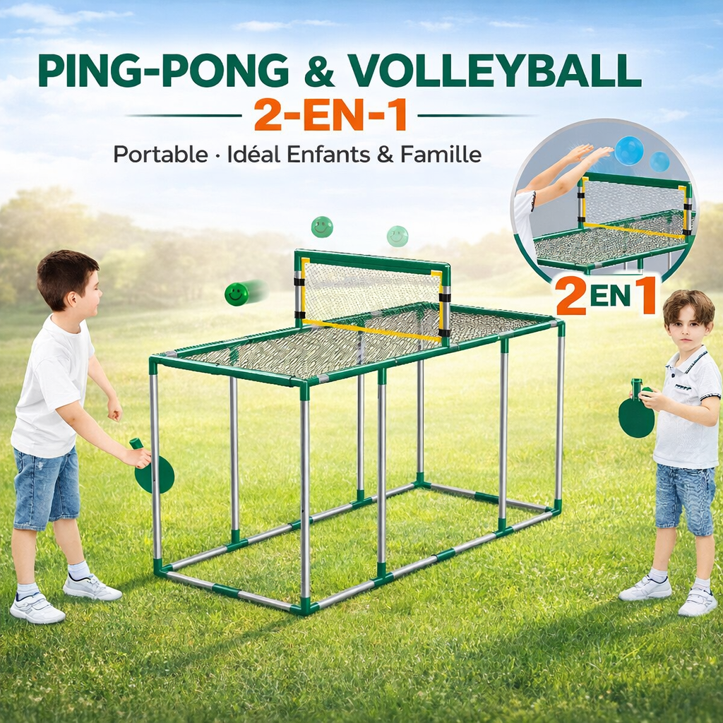 jeu de ping pong & volleyball 2 en 1 – portable, idéal enfants & famille