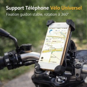 support téléphone vélo universel – rotation 360°, fixation guidon sécurisée compatible jusqu'à 18.5cm