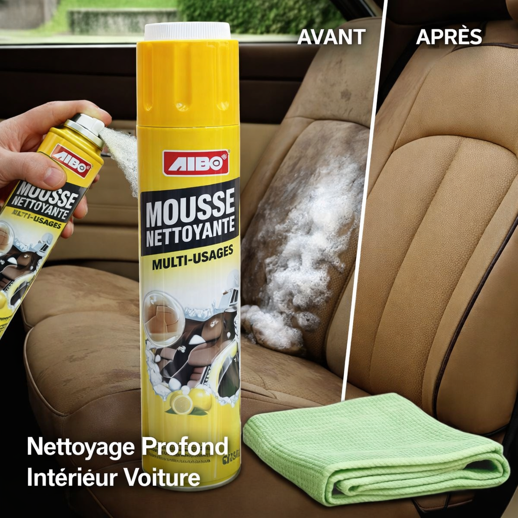 nettoyant mousse multi usages aibo – nettoyage profond intérieur voiture, détachant universel
