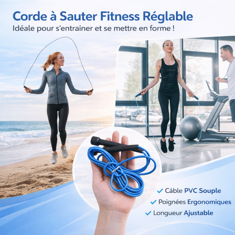 corde à sauter fitness réglable – câble pvc souple, poignées ergonomiques