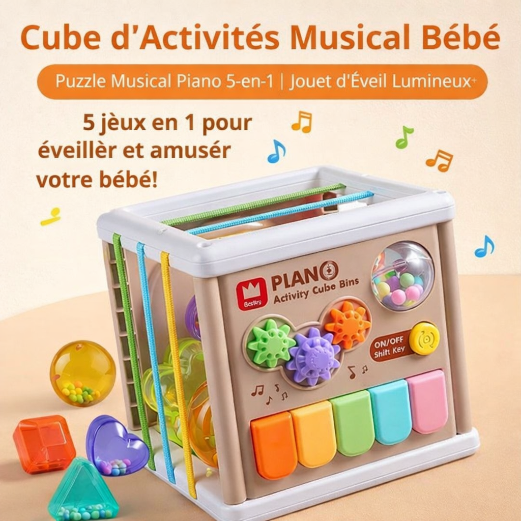 cube d’activités musical bébé – puzzle musical piano 5 en 1 | jouet d’Éveil lumineux 18m+